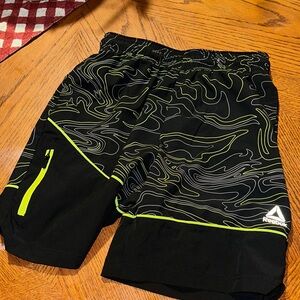 Reebok Black and Lime Patterned Wind Breaker Shorts